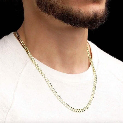 10K Solid Yellow Gold 4mm Cuban Curb Chain Link Necklace Lobster Clasp - A-1 Thread Vault