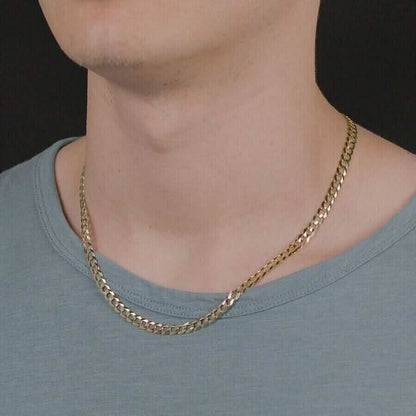 10K Solid Yellow Gold 4mm Cuban Curb Chain Link Necklace Lobster Clasp - A-1 Thread Vault