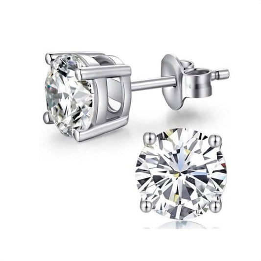 10K White Gold 1/2 Ct Round Created White Sapphire Stud Earrings - A-1 Thread Vault