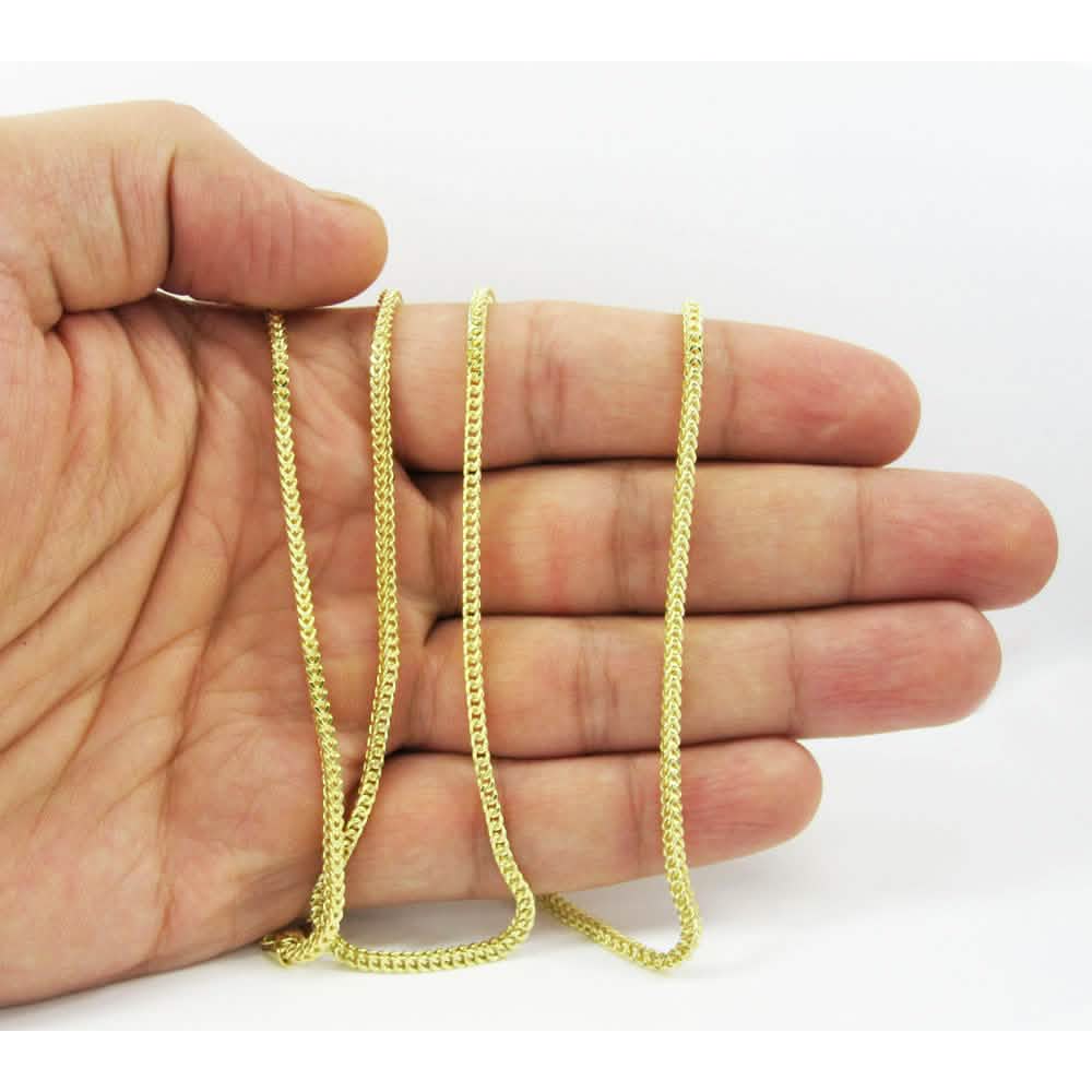 10K Yellow Gold 2MM Wheat Franco Box Chain Pendant Necklace - A-1 Thread Vault