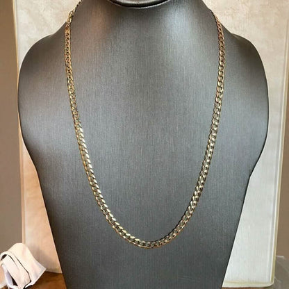 10k Yellow Gold 5MM Curb Chain Cuban Link Necklace 16"-30" Made In Italy - A-1 Thread Vault