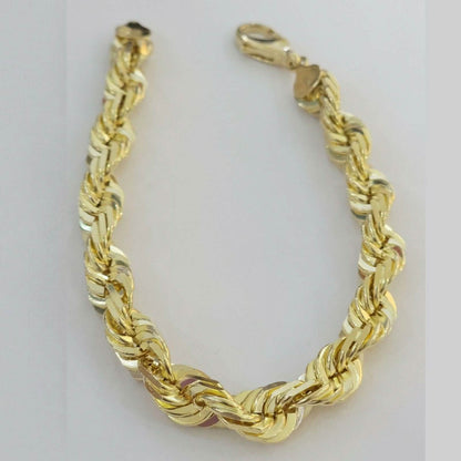 10k Yellow Gold Mens 6mm Diamond Cut Rope Genuine Italian Chain Link Bracelet 8" - A-1 Thread Vault