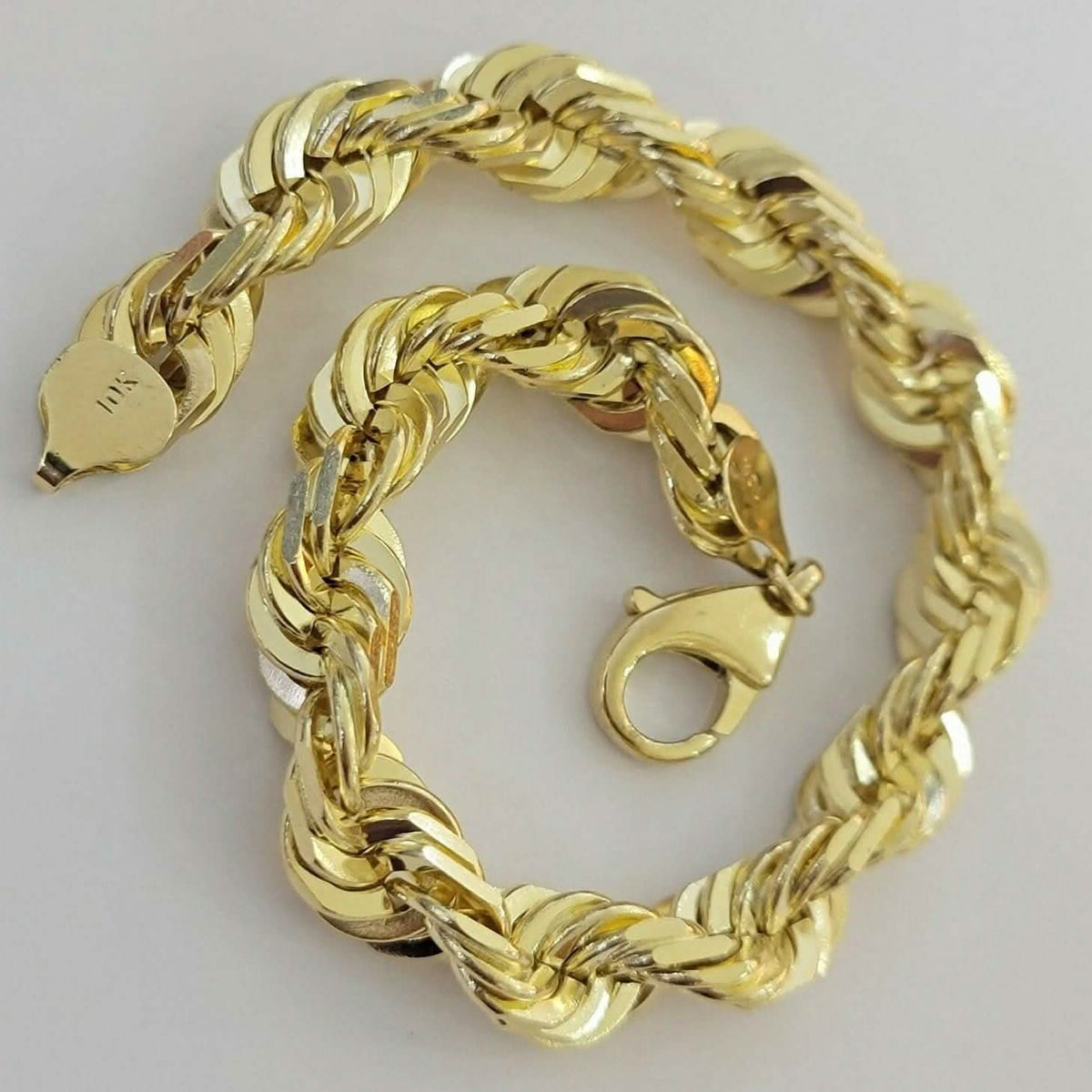 10k Yellow Gold Mens 6mm Diamond Cut Rope Genuine Italian Chain Link Bracelet 8" - A-1 Thread Vault