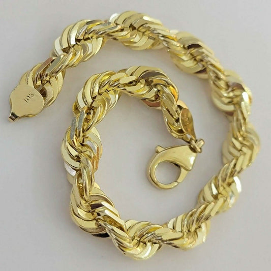 10k Yellow Gold Mens 6mm Diamond Cut Rope Genuine Italian Chain Link Bracelet 8" - A-1 Thread Vault