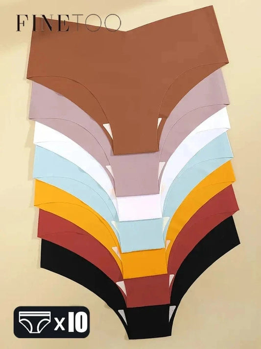 10pcs Hot Sale Women's Panties Seamless Underwear Ultra-thin Solid Briefs Female V-Waist 10 Colors panty Silk Lingerie Wholesale - A-1 Thread Vault