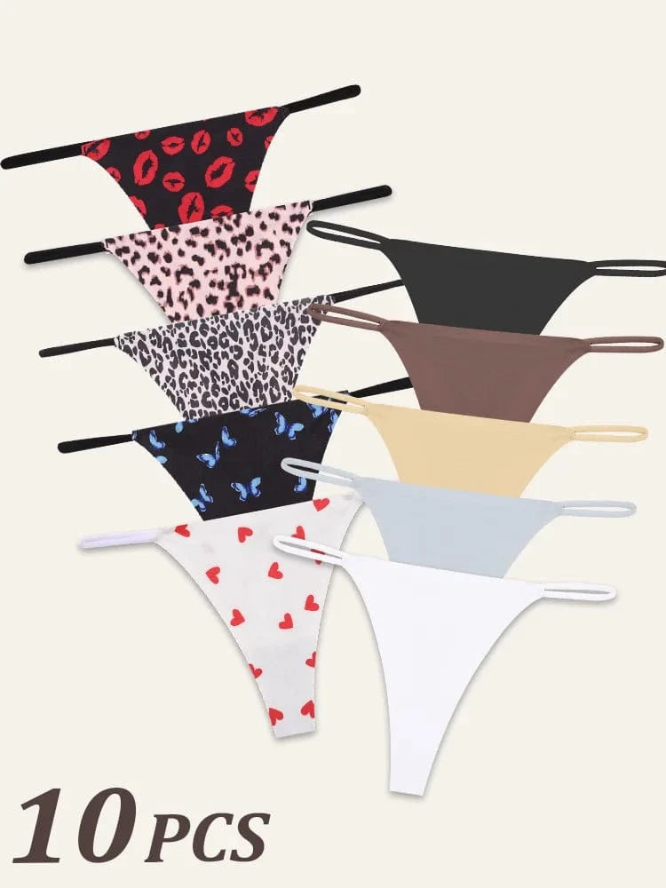 10Pcs Women Seamless Thongs Thin Strap Low Waist High Flexibility Panties Sexy Underwear Ladies Briefs T-back Comfortable Women - A-1 Thread Vault