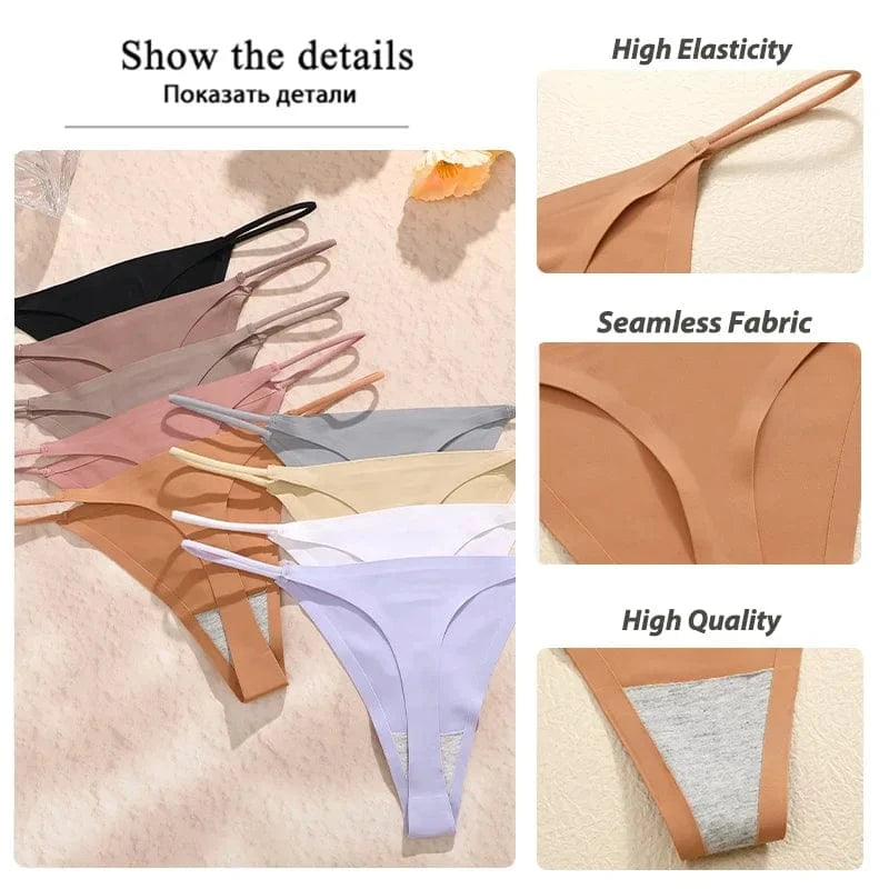 10Pcs Women Seamless Thongs Thin Strap Low Waist High Flexibility Panties Sexy Underwear Ladies Briefs T-back Comfortable Women - A-1 Thread Vault