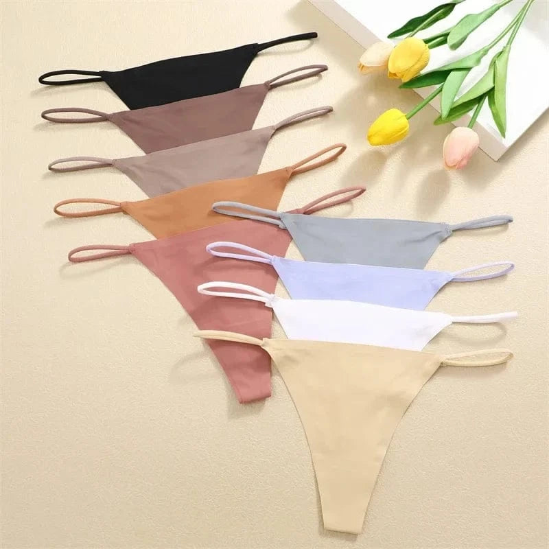 10Pcs Women Seamless Thongs Thin Strap Low Waist High Flexibility Panties Sexy Underwear Ladies Briefs T-back Comfortable Women - A-1 Thread Vault