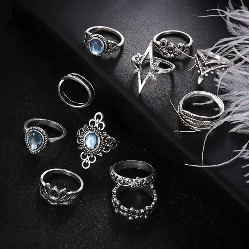11-Pieces: Vintage Synthetic Gemstone Ring Set - A-1 Thread Vault