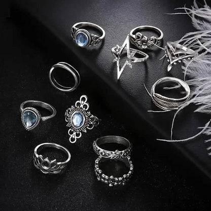 11-Pieces: Vintage Synthetic Gemstone Ring Set - A-1 Thread Vault