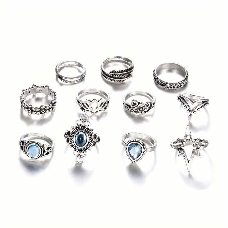 11-Pieces: Vintage Synthetic Gemstone Ring Set - A-1 Thread Vault