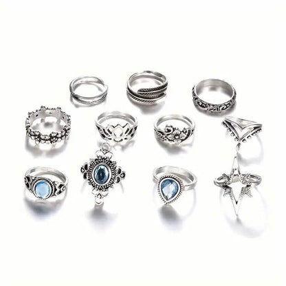 11-Pieces: Vintage Synthetic Gemstone Ring Set - A-1 Thread Vault