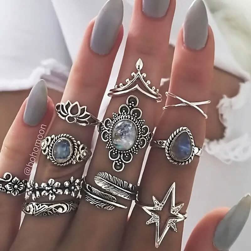 11-Pieces: Vintage Synthetic Gemstone Ring Set - A-1 Thread Vault