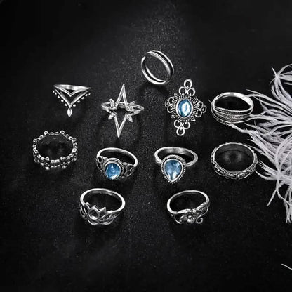 11-Pieces: Vintage Synthetic Gemstone Ring Set - A-1 Thread Vault