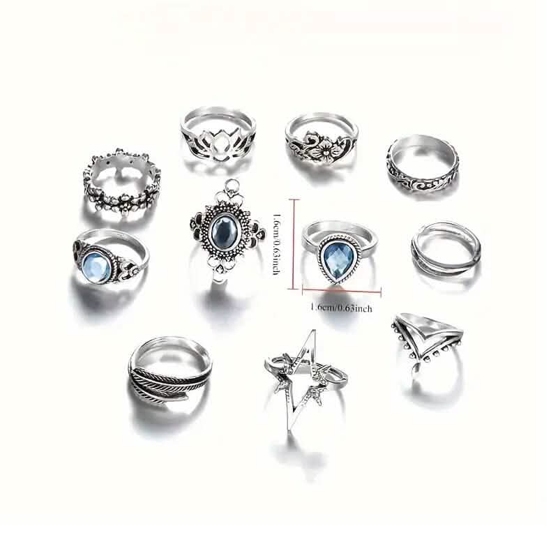 11-Pieces: Vintage Synthetic Gemstone Ring Set - A-1 Thread Vault