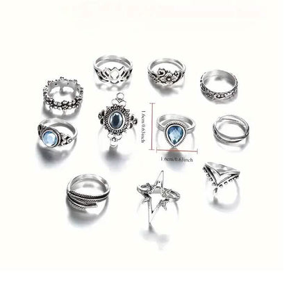 11-Pieces: Vintage Synthetic Gemstone Ring Set - A-1 Thread Vault