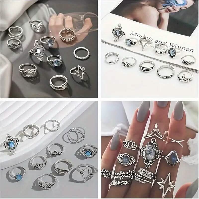 11-Pieces: Vintage Synthetic Gemstone Ring Set - A-1 Thread Vault