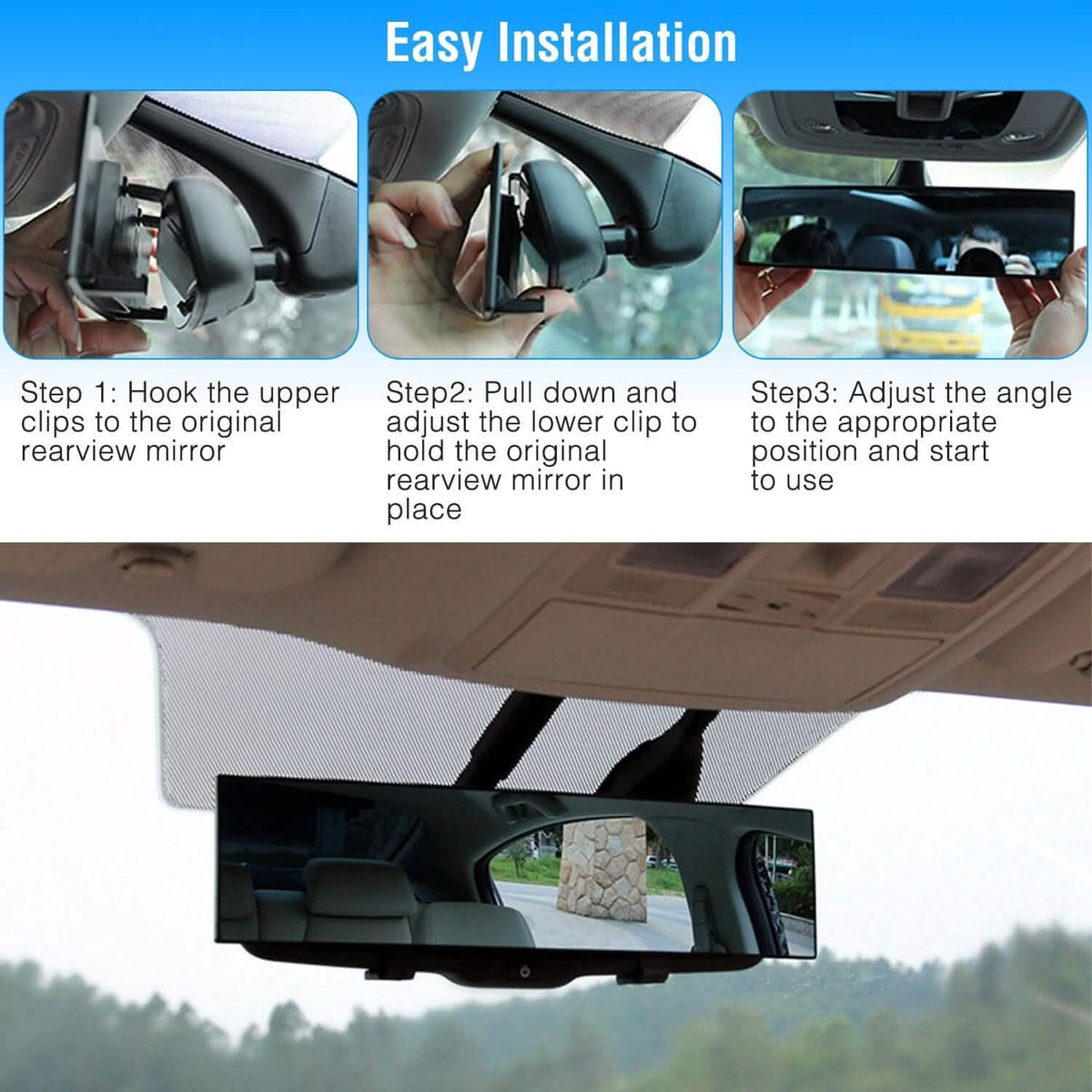 11.4-Inch Interior Clip-On Curve Car Rearview Mirror - A-1 Thread Vault