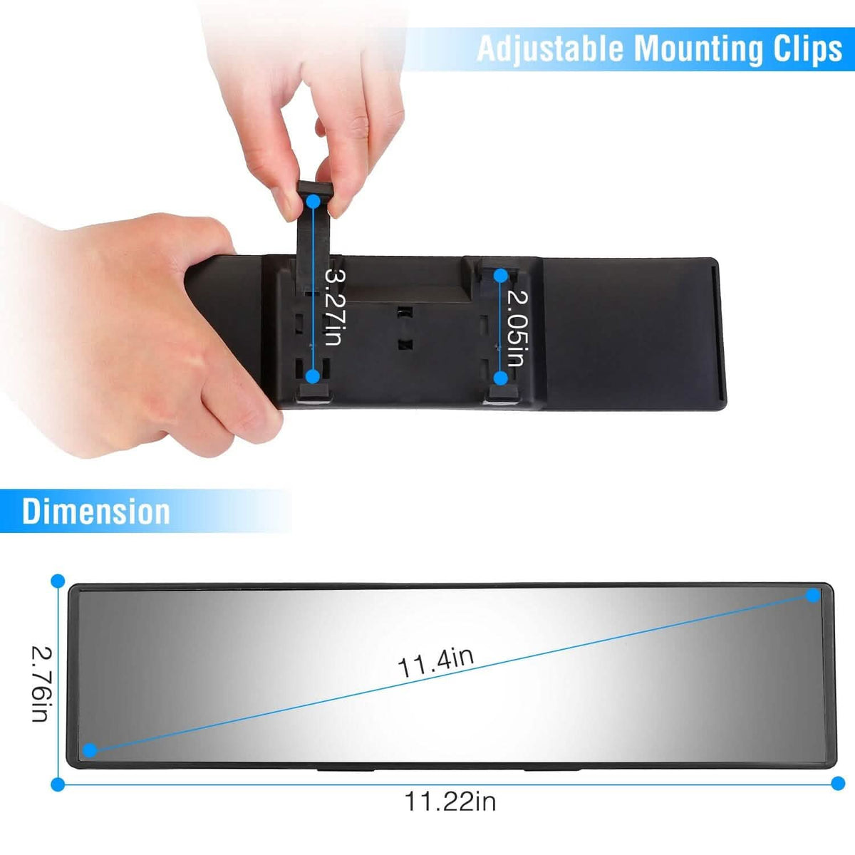 11.4-Inch Interior Clip-On Curve Car Rearview Mirror - A-1 Thread Vault
