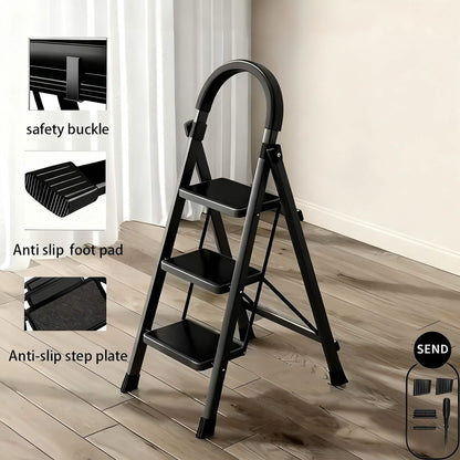 Folding 3/4-Step Ladder – Portable Steel Step Stool, Anti-Slip - A-1 Thread Vault