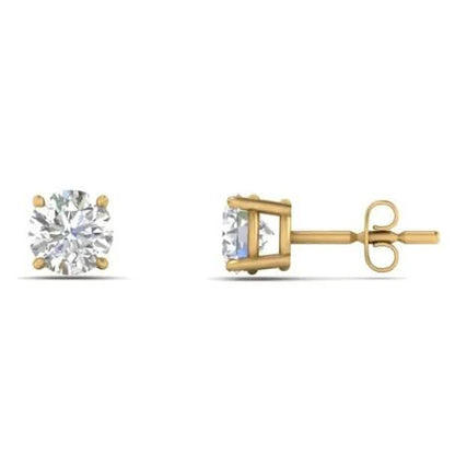 1/2 Ct TW Real Natural Round-Cut Diamond Solitaire 14K Gold Stud Earrings - A-1 Thread Vault