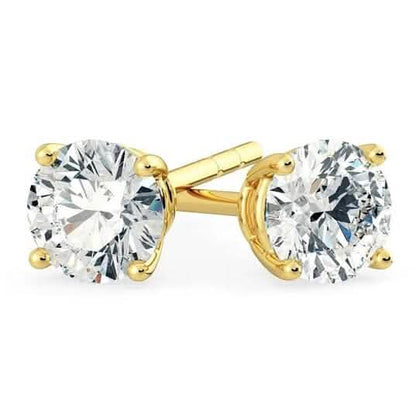 1/2 Ct TW Real Natural Round-Cut Diamond Solitaire 14K Gold Stud Earrings - A-1 Thread Vault