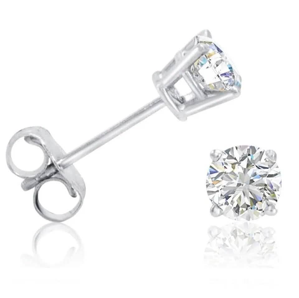 1/2 Ct TW Real Natural Round-Cut Diamond Solitaire 14K Gold Stud Earrings - A-1 Thread Vault