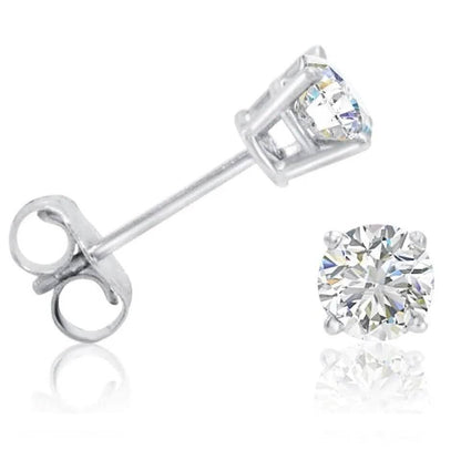 1/2 Ct TW Real Natural Round-Cut Diamond Solitaire 14K Gold Stud Earrings - A-1 Thread Vault