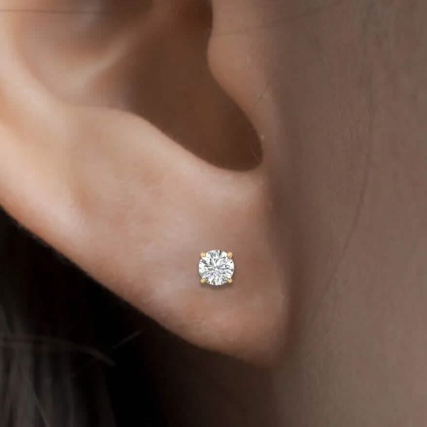 1/2 Ct TW Real Natural Round-Cut Diamond Solitaire 14K Gold Stud Earrings - A-1 Thread Vault