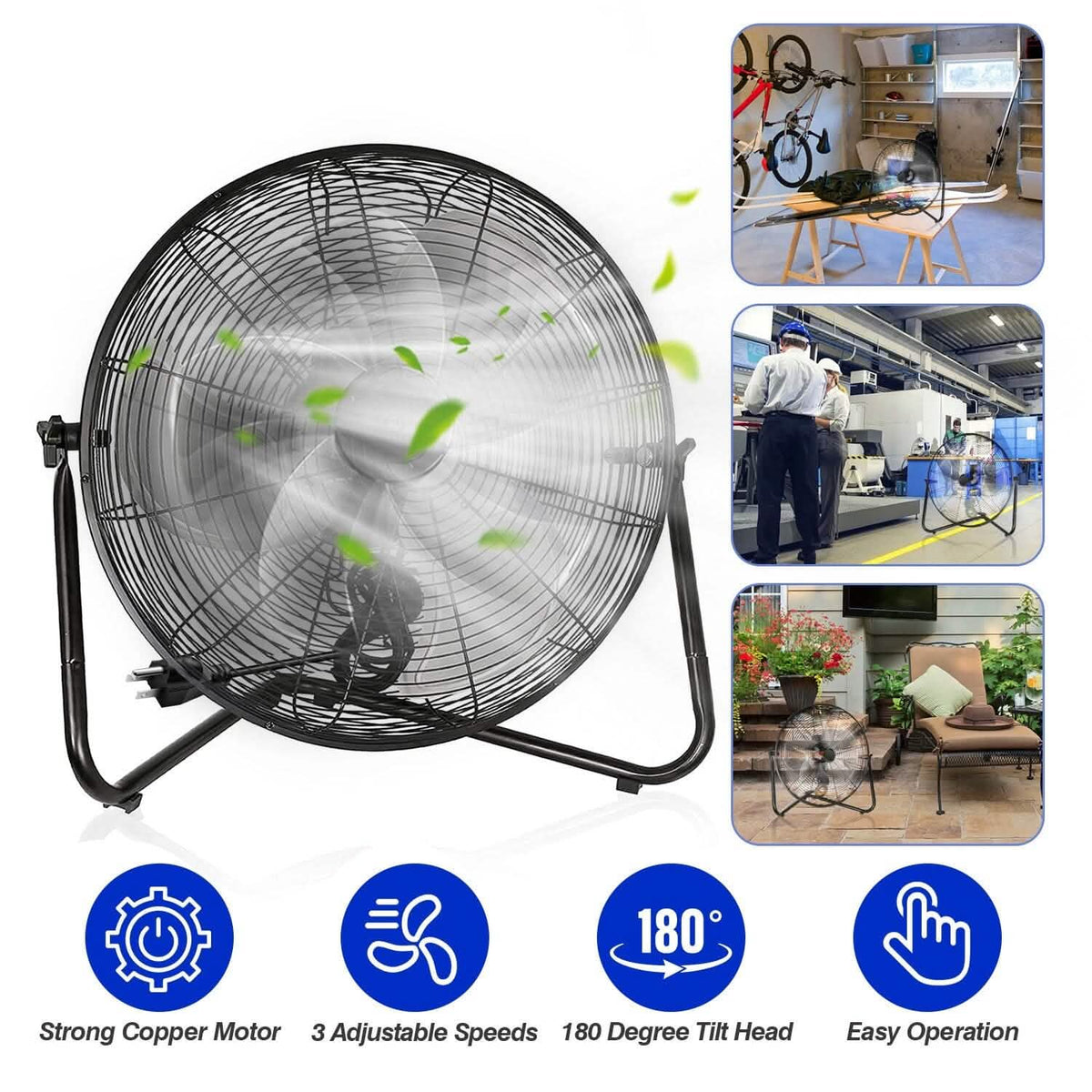 12" Floor Fan Copper Motor High-Velocity with 3 Adjustable Speeds - A-1 Thread Vault