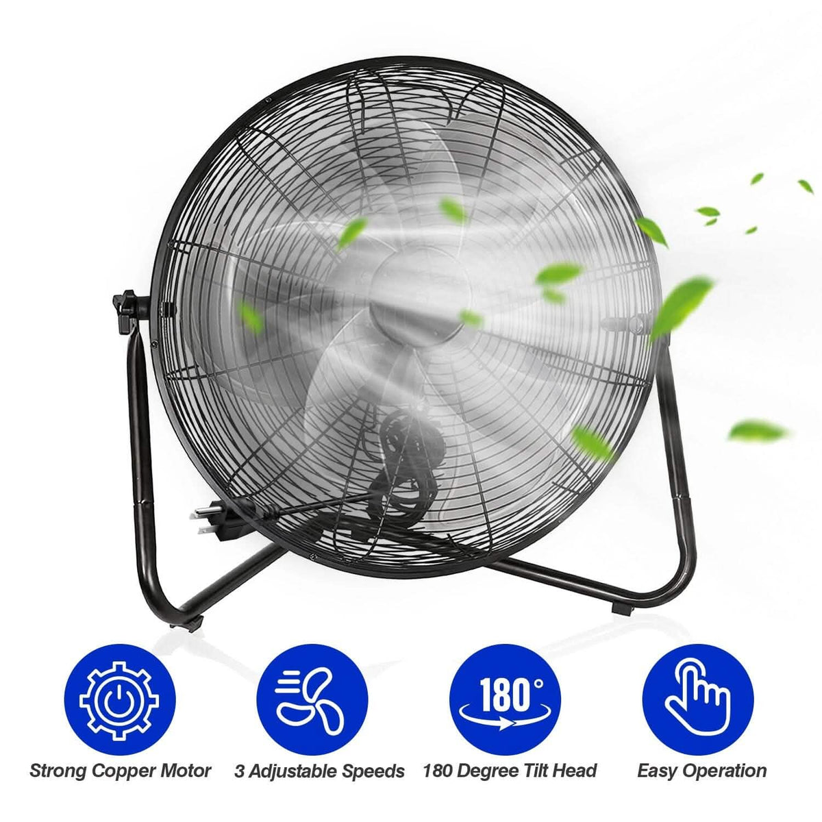 12" Floor Fan Copper Motor High-Velocity with 3 Adjustable Speeds - A-1 Thread Vault