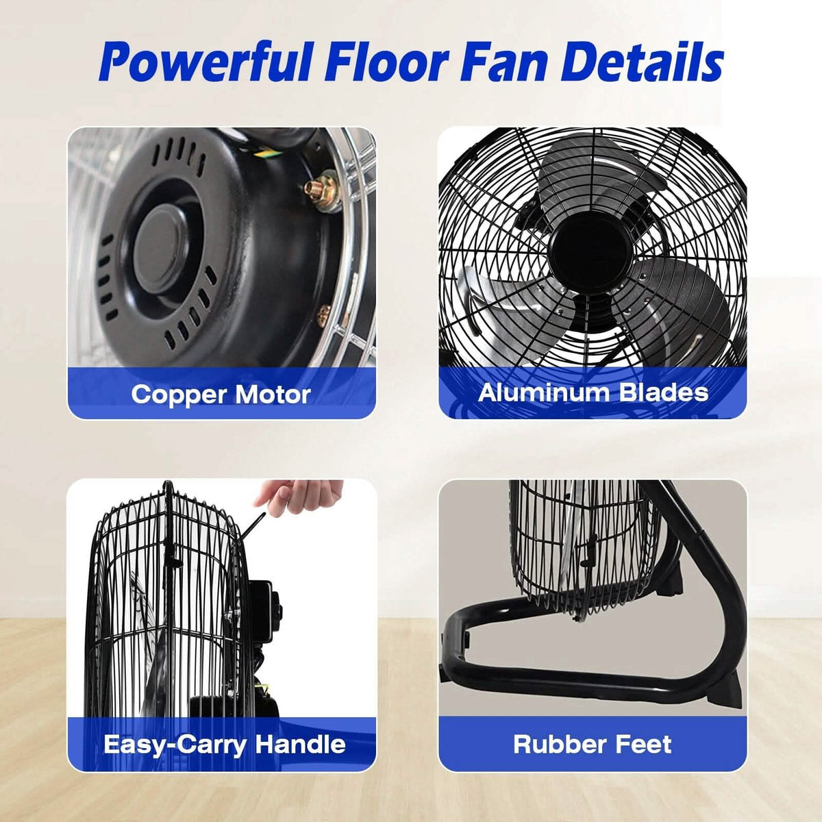 12" Floor Fan Copper Motor High-Velocity with 3 Adjustable Speeds - A-1 Thread Vault