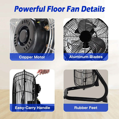 12" Floor Fan Copper Motor High-Velocity with 3 Adjustable Speeds - A-1 Thread Vault