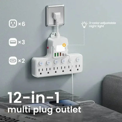 12-in-1 Adjustable Desk Lamp Power Strip – 6 AC Outlets, 3 USB-A & 2 Type-C Ports, Surge Protection - A-1 Thread Vault