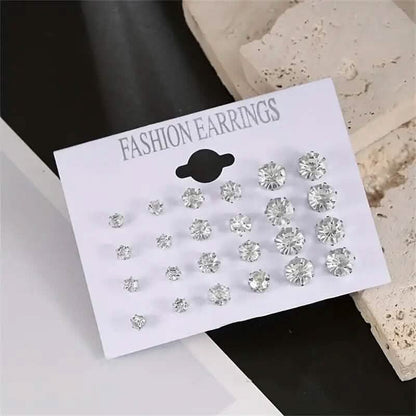 12-Pairs: Crystal Zircon Earrings Set - A-1 Thread Vault