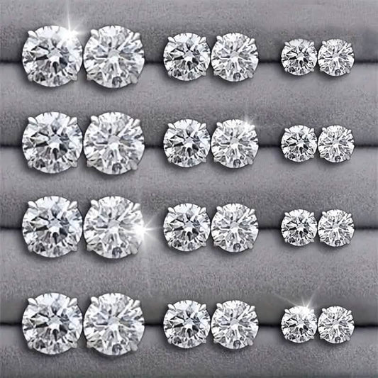 12-Pairs: Crystal Zircon Earrings Set - A-1 Thread Vault