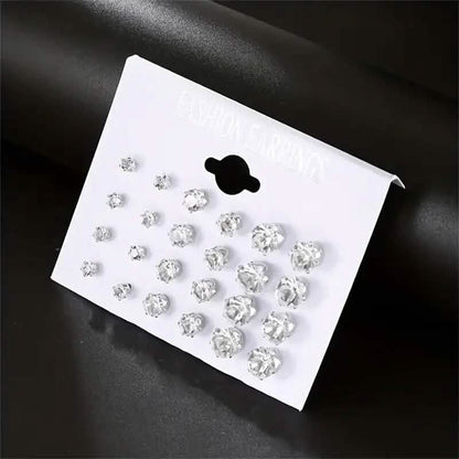 12-Pairs: Crystal Zircon Earrings Set - A-1 Thread Vault