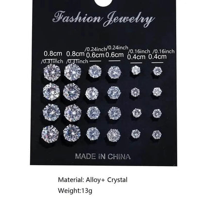 12-Pairs: Fashion Stainless Steel Stud Earrings - A-1 Thread Vault