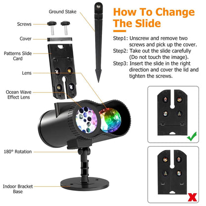 12 Patterns LED Projector Lights IP65 Waterproof Ocean Wave Projector Lamp with Remote Control Timer - A-1 Thread Vault