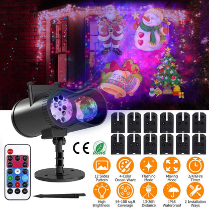 12 Patterns LED Projector Lights IP65 Waterproof Ocean Wave Projector Lamp with Remote Control Timer - A-1 Thread Vault