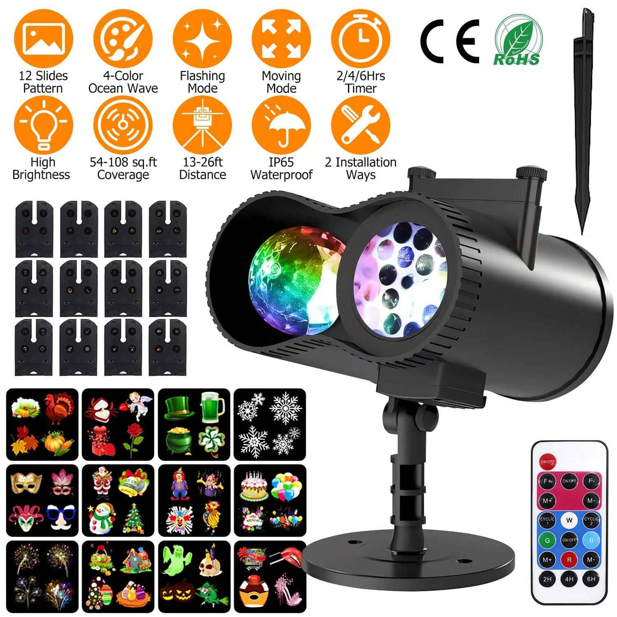 12 Patterns LED Projector Lights IP65 Waterproof Ocean Wave Projector Lamp with Remote Control Timer - A-1 Thread Vault