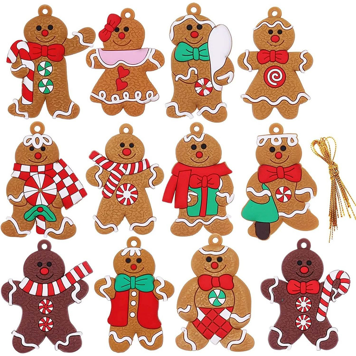 12-Piece: Gingerbread Man Ornaments - A-1 Thread Vault