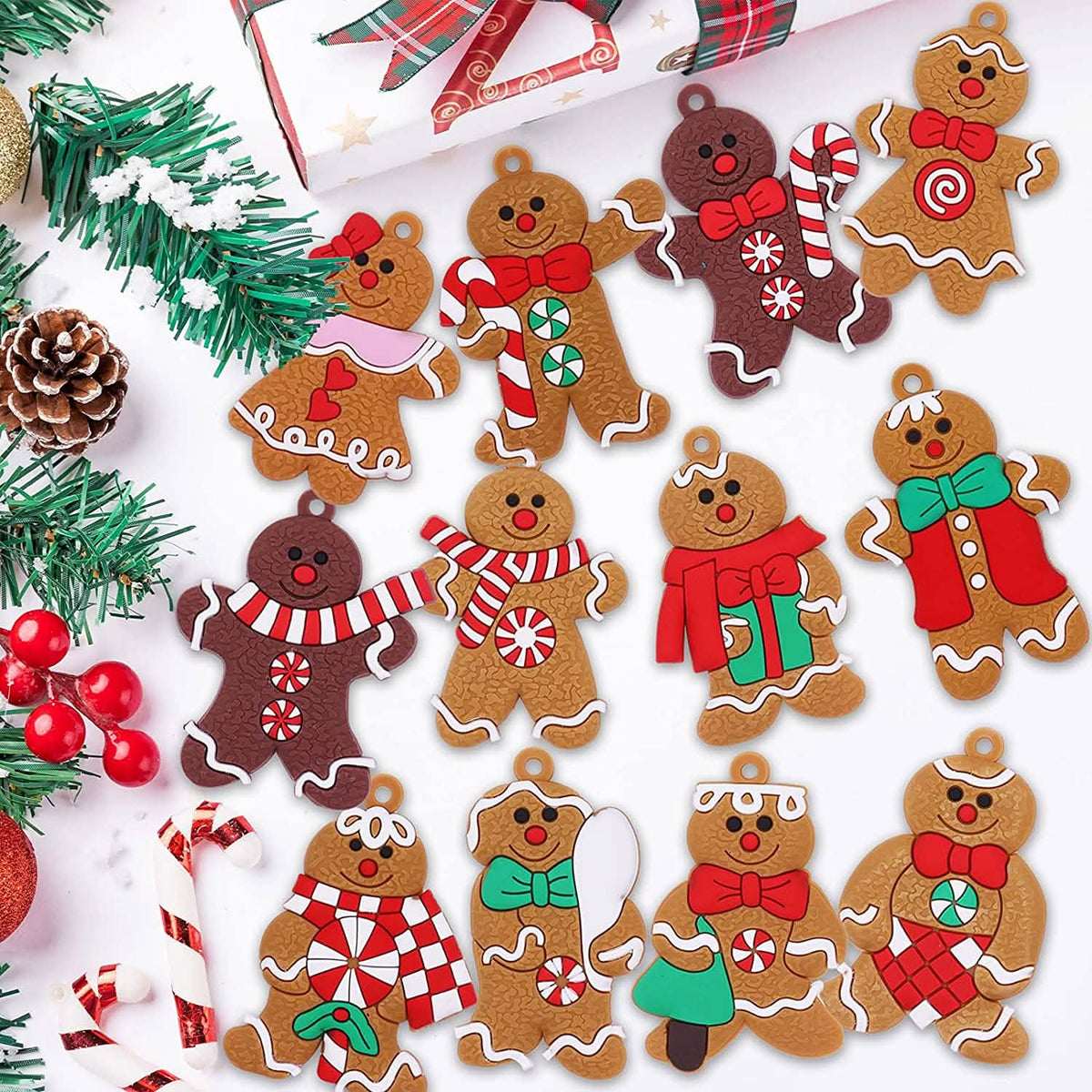 12-Piece: Gingerbread Man Ornaments - A-1 Thread Vault
