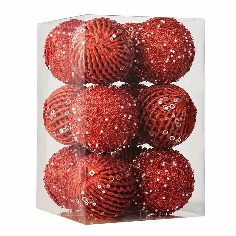 12-Piece Set: Large Sparkling Glittering Sequins Foam Ball Ornaments - A-1 Thread Vault
