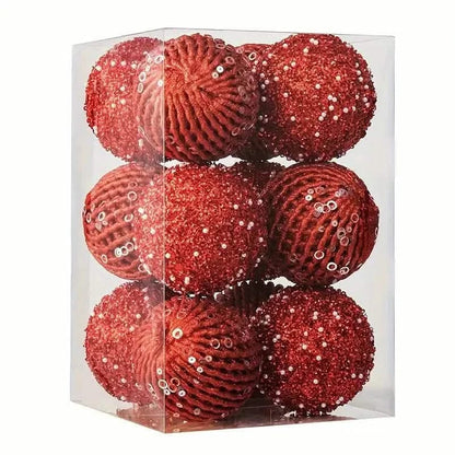 12-Piece Set: Large Sparkling Glittering Sequins Foam Ball Ornaments - A-1 Thread Vault