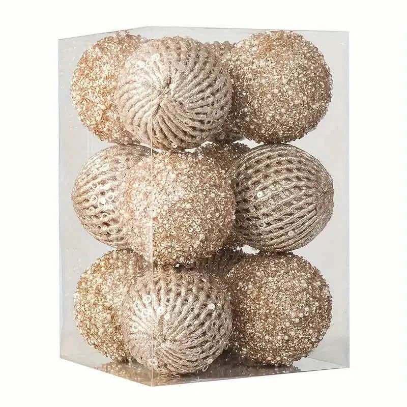 12-Piece Set: Large Sparkling Glittering Sequins Foam Ball Ornaments - A-1 Thread Vault