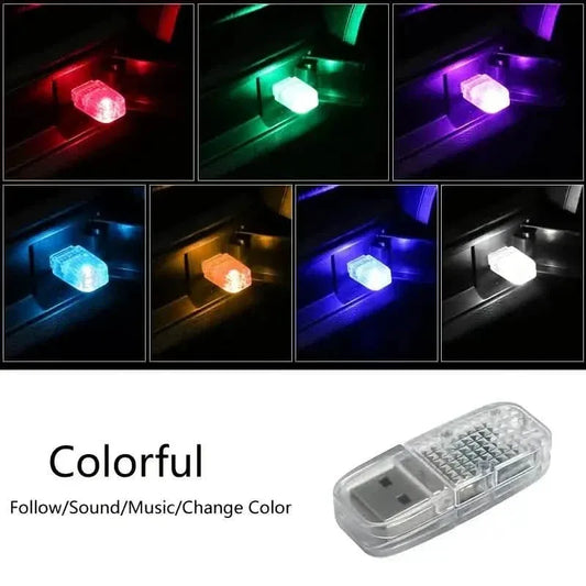 12-Pieces: Colorful Lights Car USB Atmosphere Lights - A-1 Thread Vault