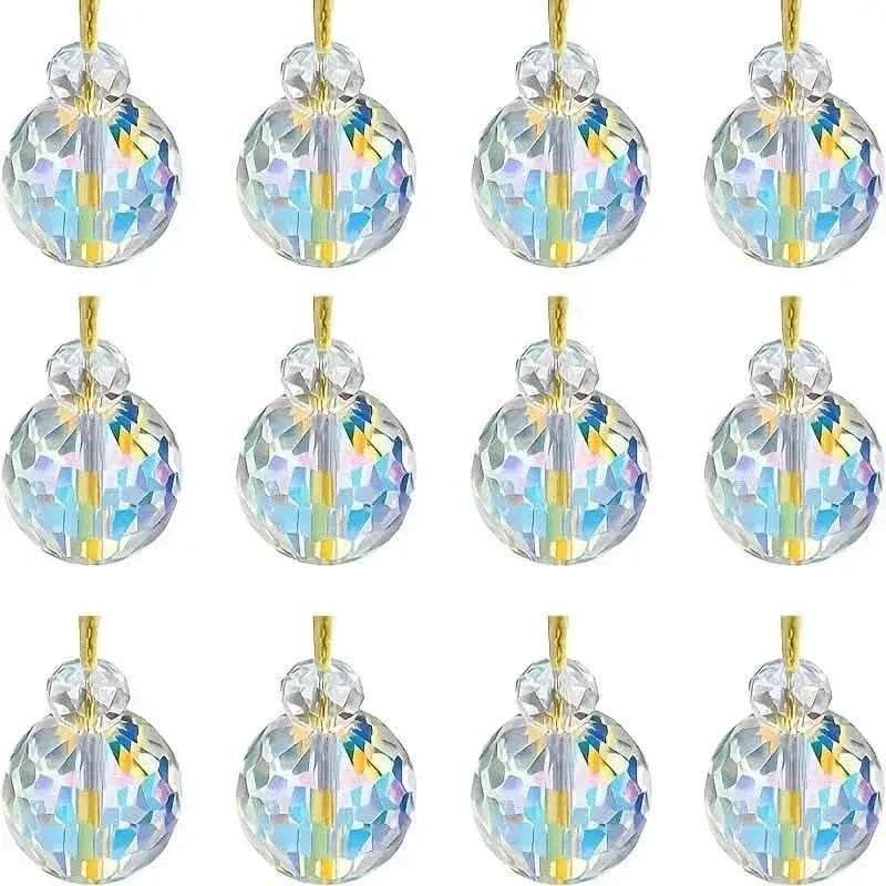 12-Pieces: Multicolor Crystal Glass Christmas Balls Ornaments - A-1 Thread Vault