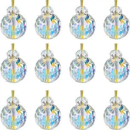 12-Pieces: Multicolor Crystal Glass Christmas Balls Ornaments - A-1 Thread Vault