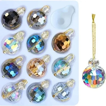 12-Pieces: Multicolor Crystal Glass Christmas Balls Ornaments - A-1 Thread Vault